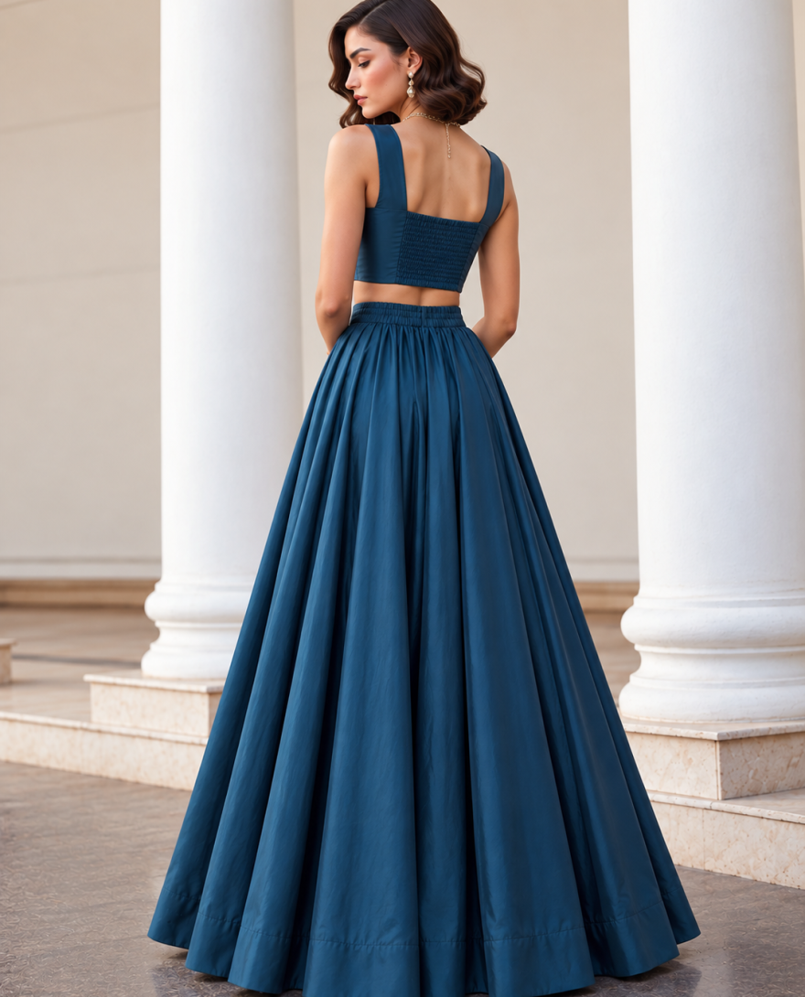 9005 Teal - Teal Silk Lehenga Choli In Plain Fabric